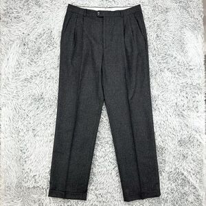 Zanella Pants Mens 35X33.5 Gray Checkered 100% Wool Pleated Cuffed Made In Italy